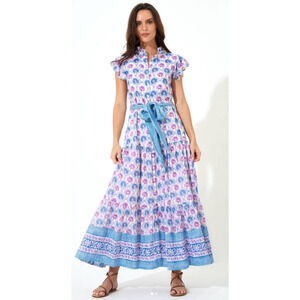 Oliphant Ruffle Collar Button Maxi Midi Dress Cotton Tie Waist Tuckernuck XL